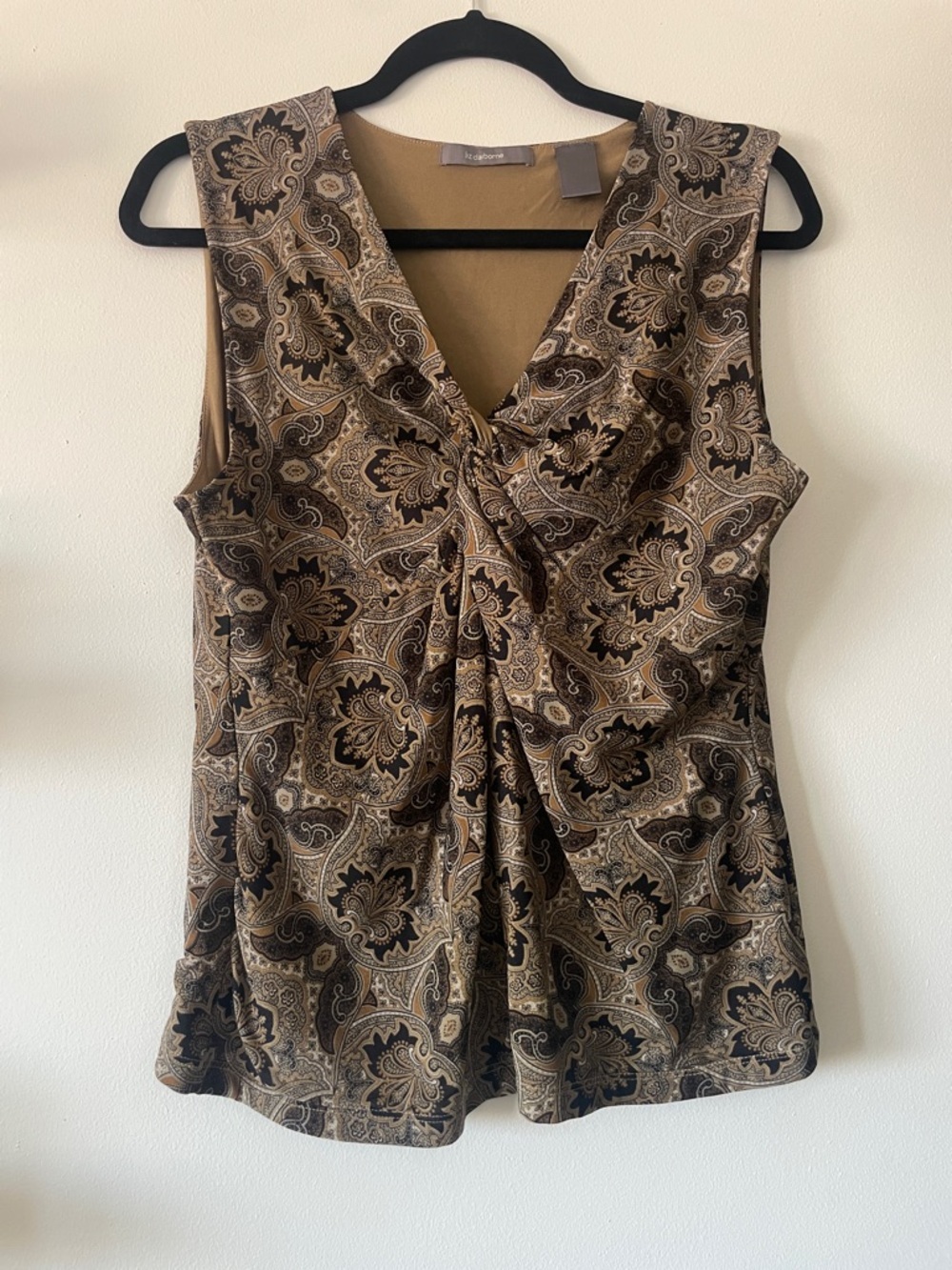 Liz Claiborne|Paisley Twist-Front Sleeveless Top|Brown Multi|Large|EUC